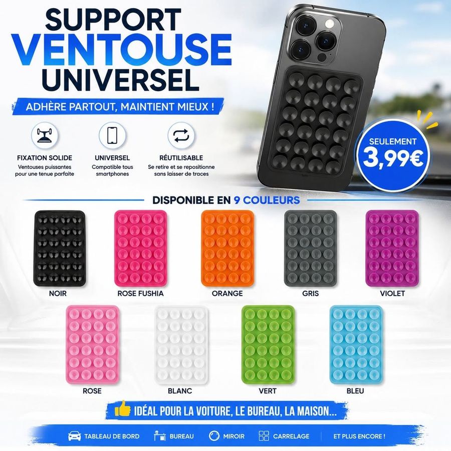 Support ventouse universel pour smartphone : disponible en boutique à 3,99 €
